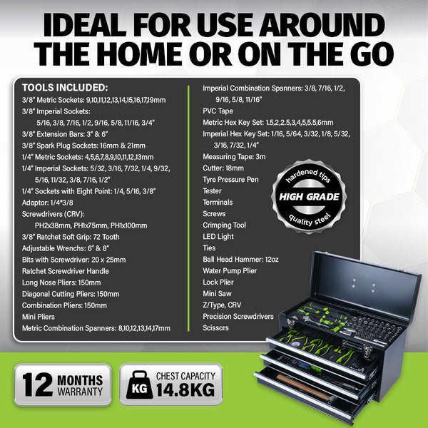 Taipan 300PCE 3 Drawer Tool Chest Kit Premium Quality Chrome Vanadium Steel Deals499