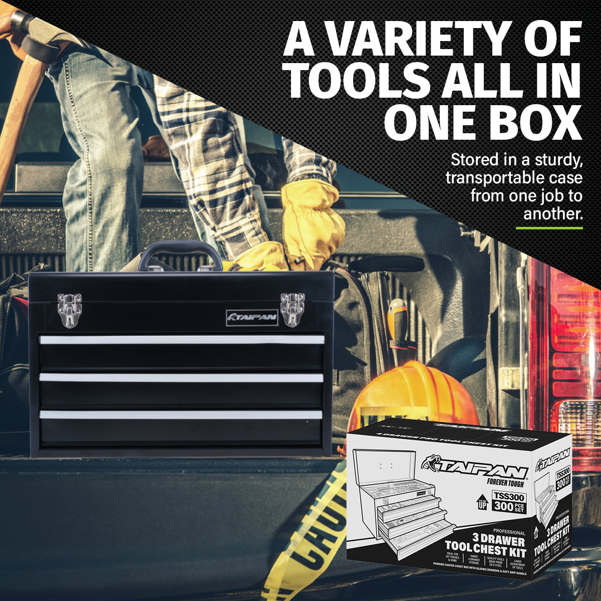 Taipan 300PCE 3 Drawer Tool Chest Kit Premium Quality Chrome Vanadium Steel Deals499