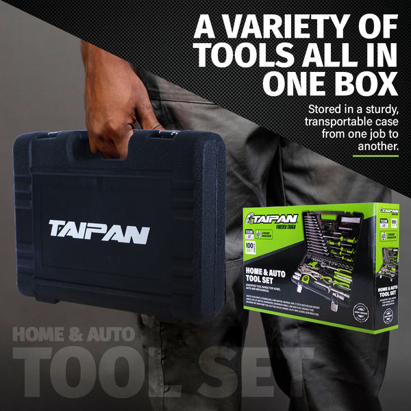 Taipan 100PCE Home Auto Premium Quality Tool Set Case Chrome Vanadium Steel Deals499