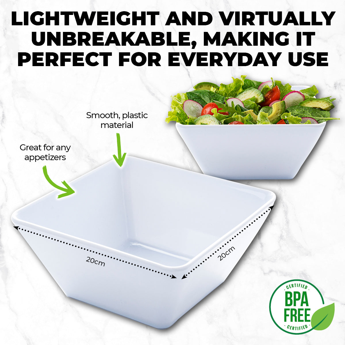 Home Master 48PCE Melamine Bowls Square Lightweight Durable Strong 20cm Deals499