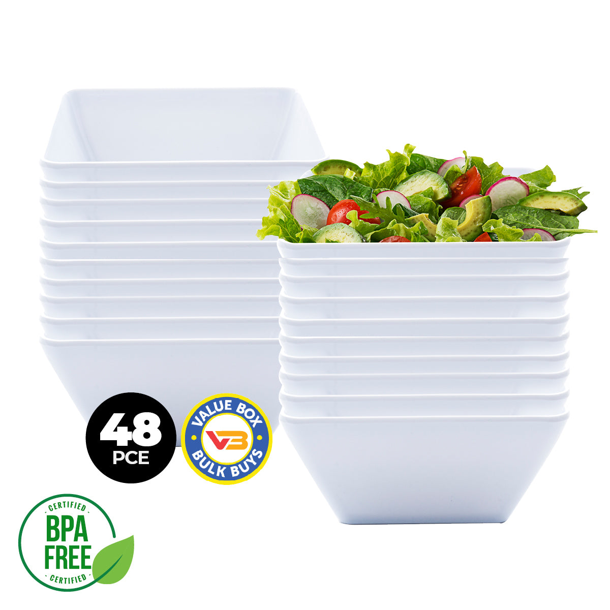Home Master 48PCE Melamine Bowls Square Lightweight Durable Strong 20cm Deals499