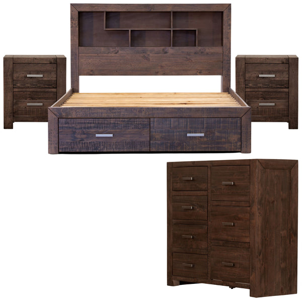 Catmint 4pc Queen Bed Suite Bedside Tallboy Bedroom Furniture Package Grey Stone Deals499