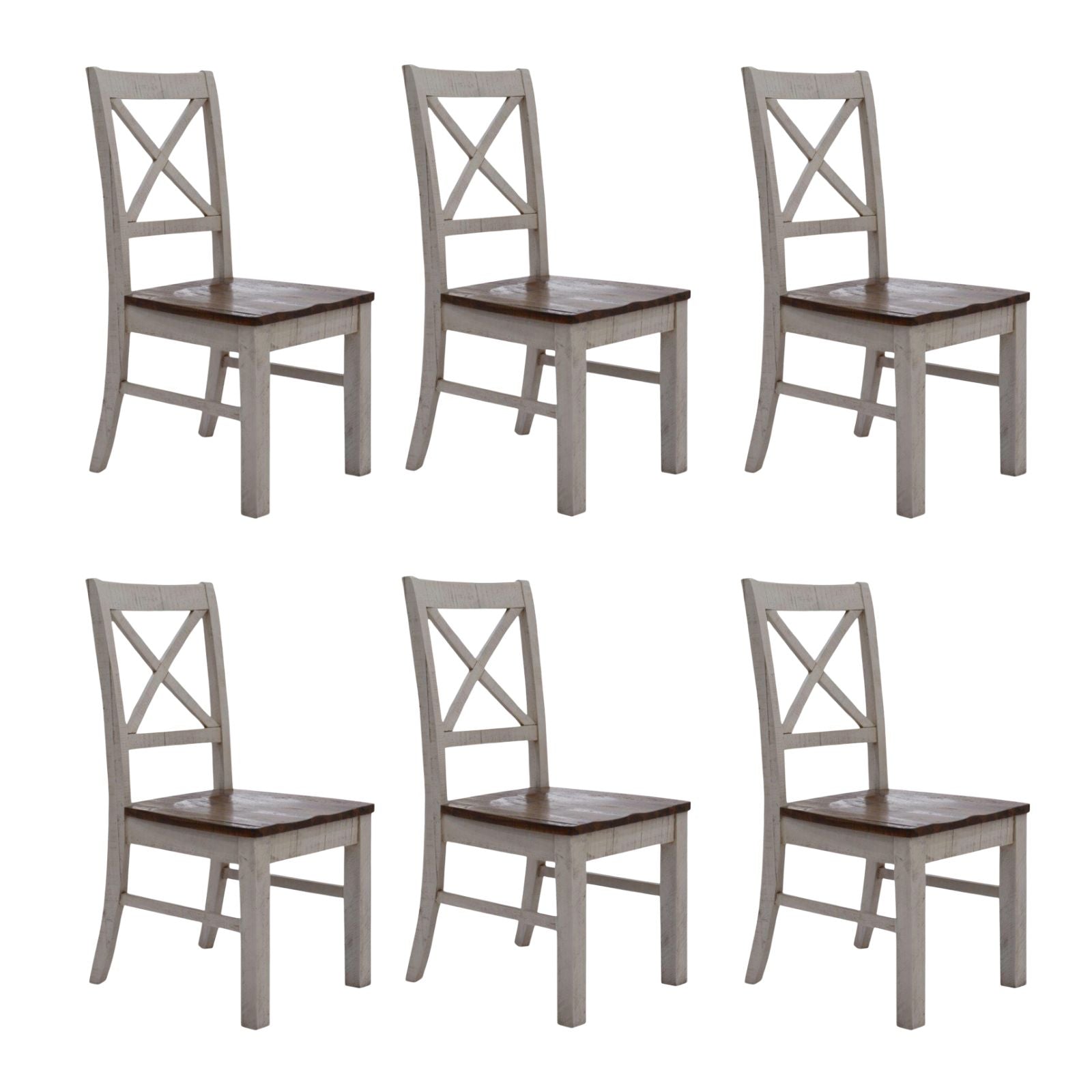 Erica X-Back Dining Chair Set of 6 Solid Acacia Timber Wood Hampton Brown White Deals499