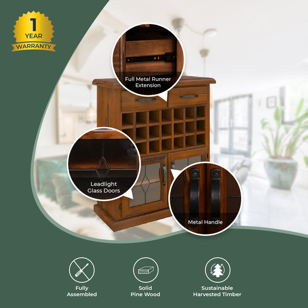 Umber Sideboard Buffet Wine Cabinet Bar Bottle Wooden Storage Rack - Dark Brown Deals499