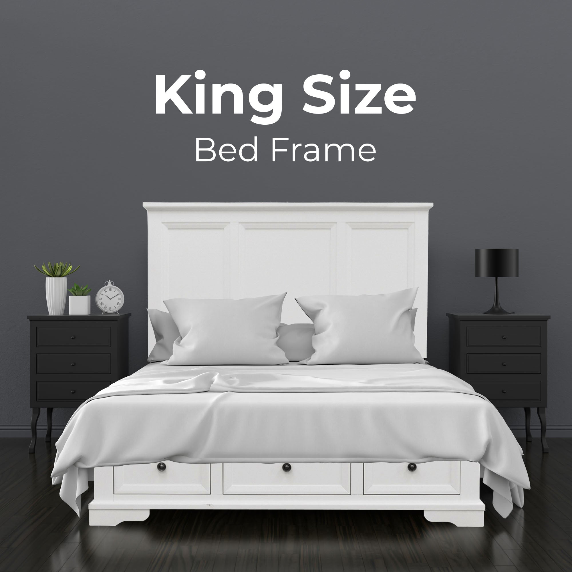 Celosia King Size Bed Frame Timber Mattress Base With Storage Drawers - White Deals499