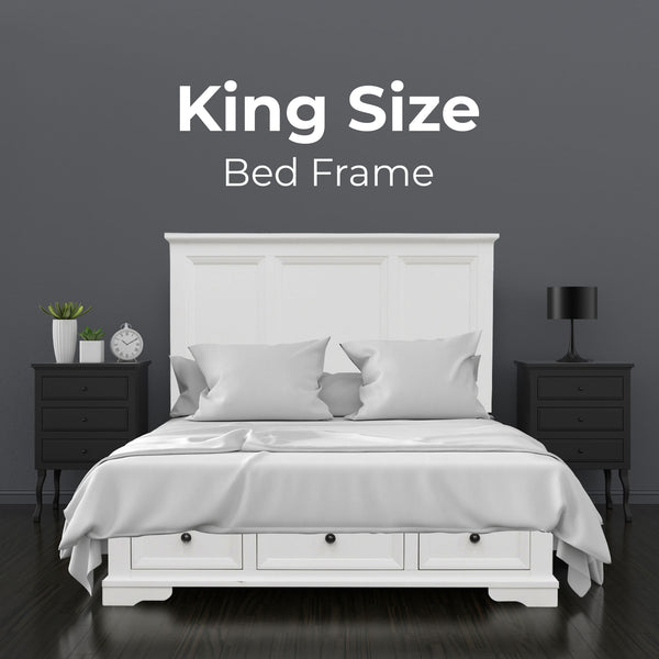Celosia King Size Bed Frame Timber Mattress Base With Storage Drawers - White Deals499