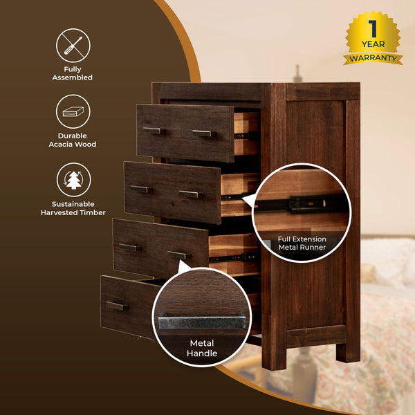 Comfortis 4pc Queen Bed Frame Suite Bedside Tallboy Furniture Package - Walnut Deals499