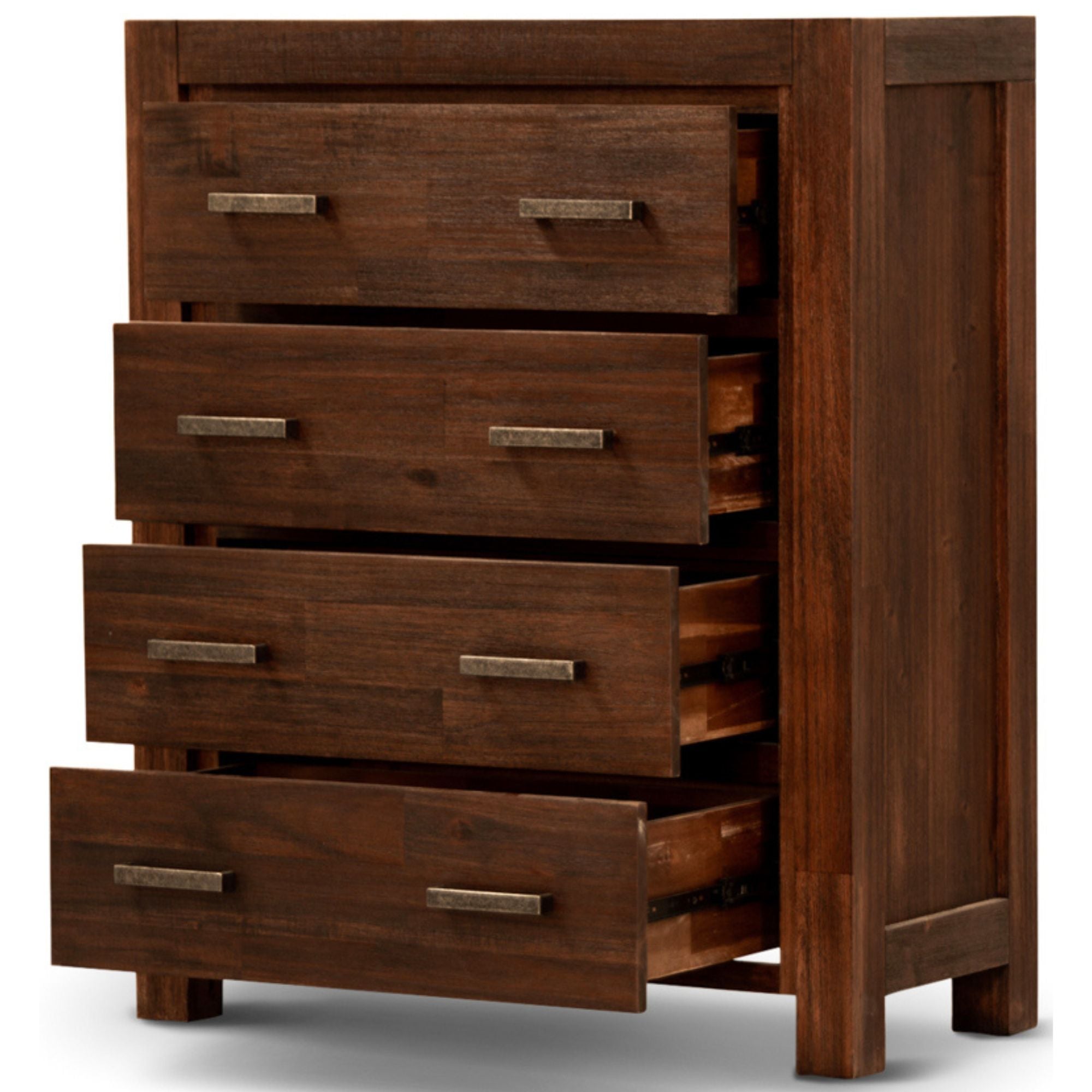 Comfortis 4pc Queen Bed Frame Suite Bedside Tallboy Furniture Package - Walnut Deals499