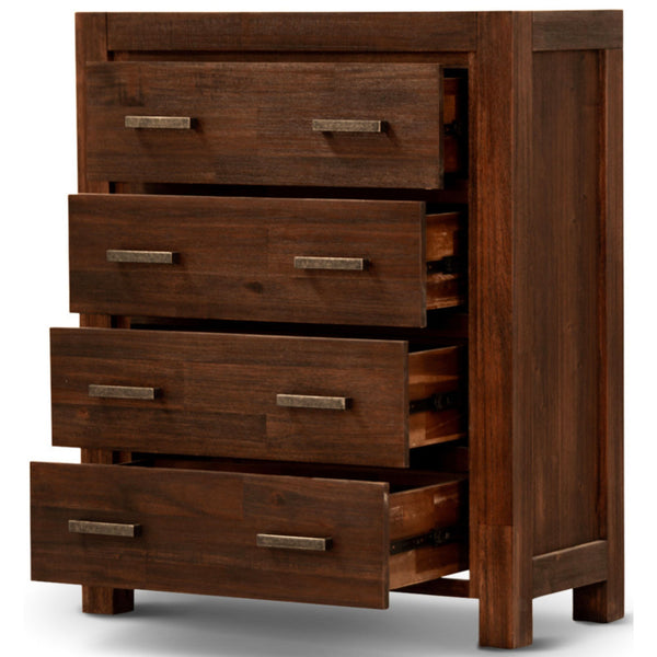 Comfortis 4pc Queen Bed Frame Suite Bedside Tallboy Furniture Package - Walnut Deals499