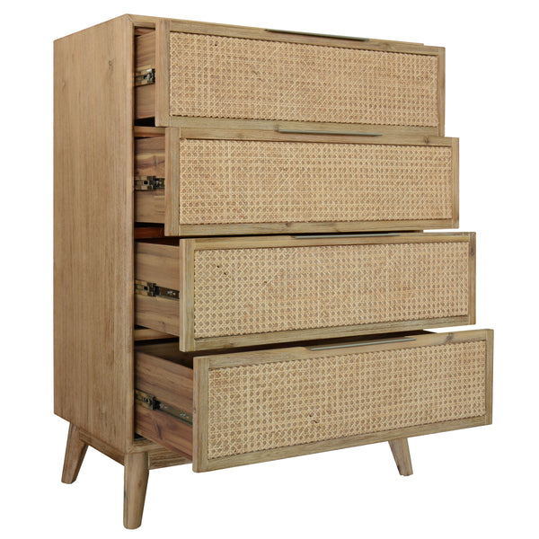 Grevillea Tallboy 4 Chest of Drawers Solid Acacia Wood Storage Cabinet - Brown Deals499