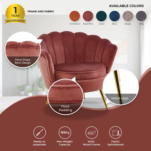 Bloomer Velvet Fabric Accent Sofa Love Chair - Rose Pink Deals499