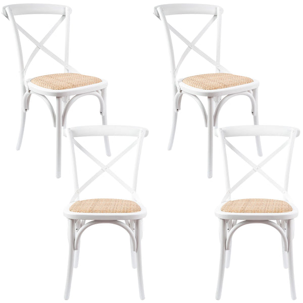 Aster Crossback Dining Chair Set of 4 Solid Birch Timber Wood Ratan Seat - White Deals499