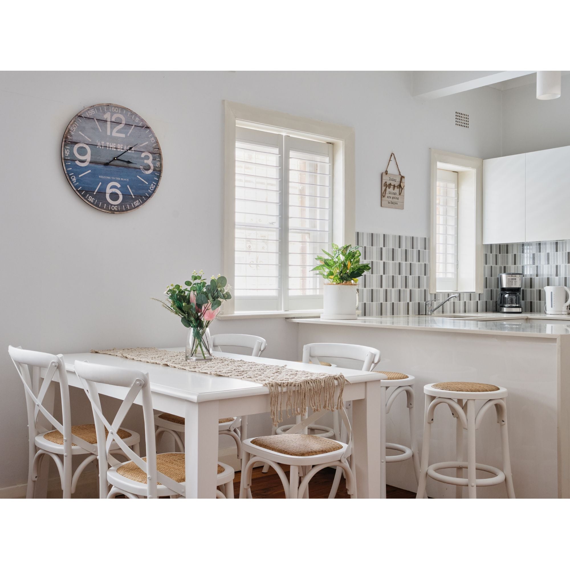 Aster Crossback Dining Chair Set of 4 Solid Birch Timber Wood Ratan Seat - White Deals499