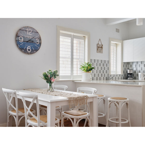 Aster Crossback Dining Chair Set of 8 Solid Birch Timber Wood Ratan Seat - White Deals499