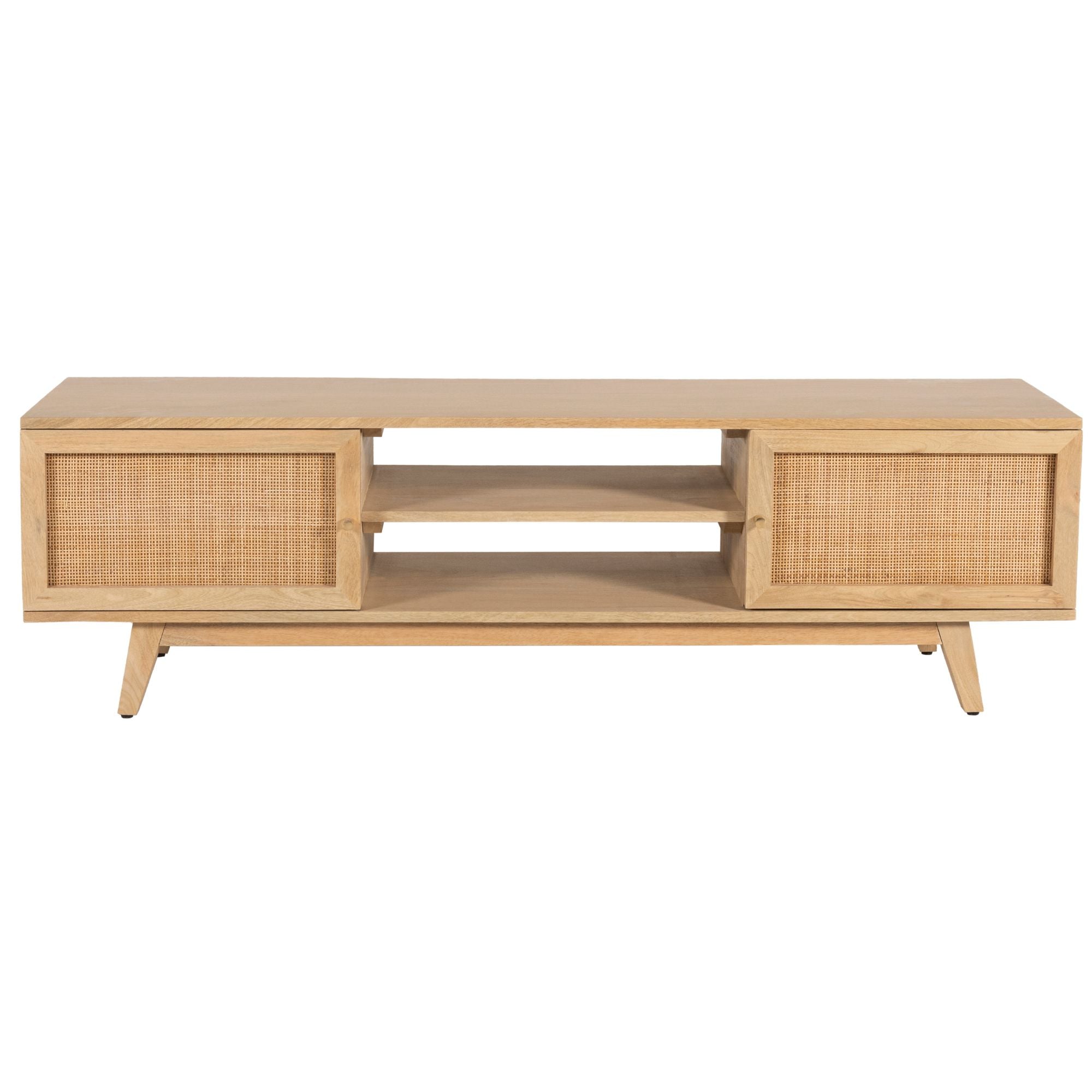 Olearia ETU Entertainment TV Unit 150cm Solid Mango Wood Rattan 2 Door Natural Deals499
