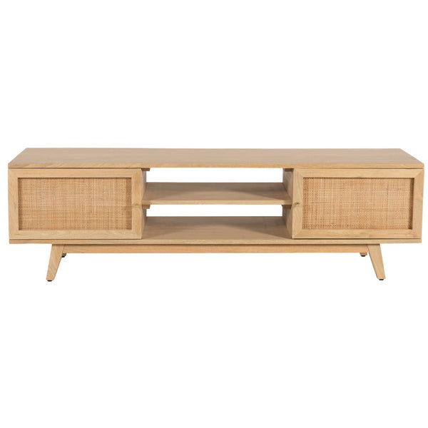 Olearia ETU Entertainment TV Unit 150cm Solid Mango Wood Rattan 2 Door Natural Deals499