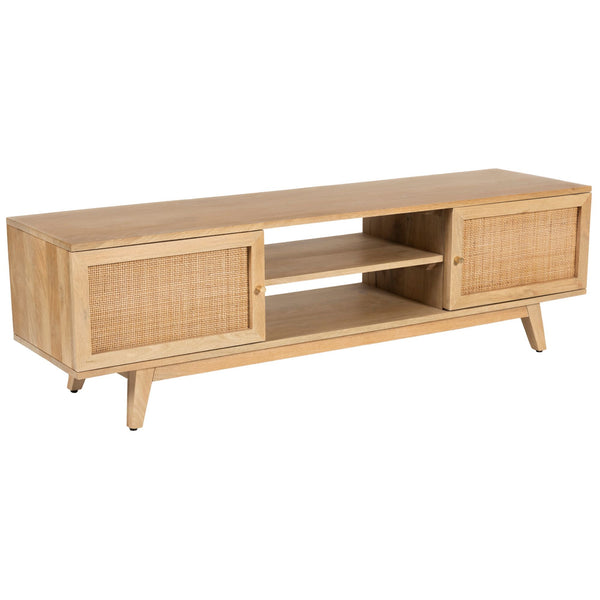 Olearia ETU Entertainment TV Unit 150cm Solid Mango Wood Rattan 2 Door Natural Deals499