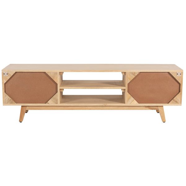 Olearia ETU Entertainment TV Unit 150cm Solid Mango Wood Rattan 2 Door Natural Deals499