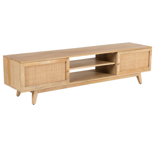 Olearia ETU Entertainment TV Unit 175cm Solid Mango Wood Rattan 2 Door Natural Deals499