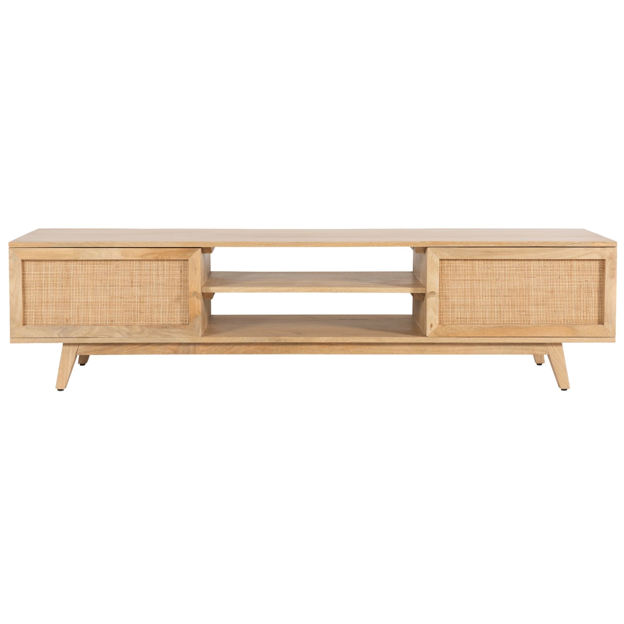 Olearia  ETU Entertainment TV Unit 175cm Solid Mango Wood Rattan 2 Door Natural Deals499