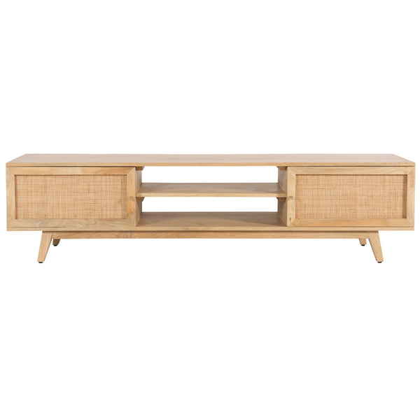 Olearia  ETU Entertainment TV Unit 175cm Solid Mango Wood Rattan 2 Door Natural Deals499