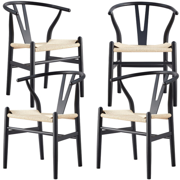 Anemone  Set of 4 Wishbone Dining Chair Beech Timber Replica Hans Wenger - Black Deals499