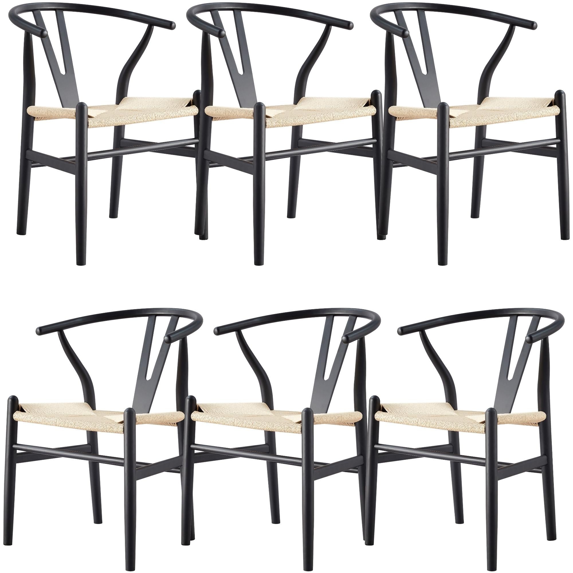 Anemone  Set of 6 Wishbone Dining Chair Beech Timber Replica Hans Wenger - Black Deals499