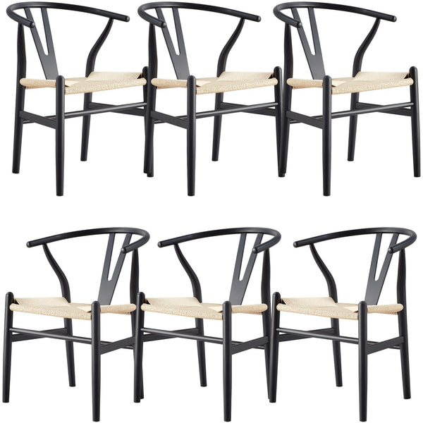 Anemone  Set of 6 Wishbone Dining Chair Beech Timber Replica Hans Wenger - Black Deals499