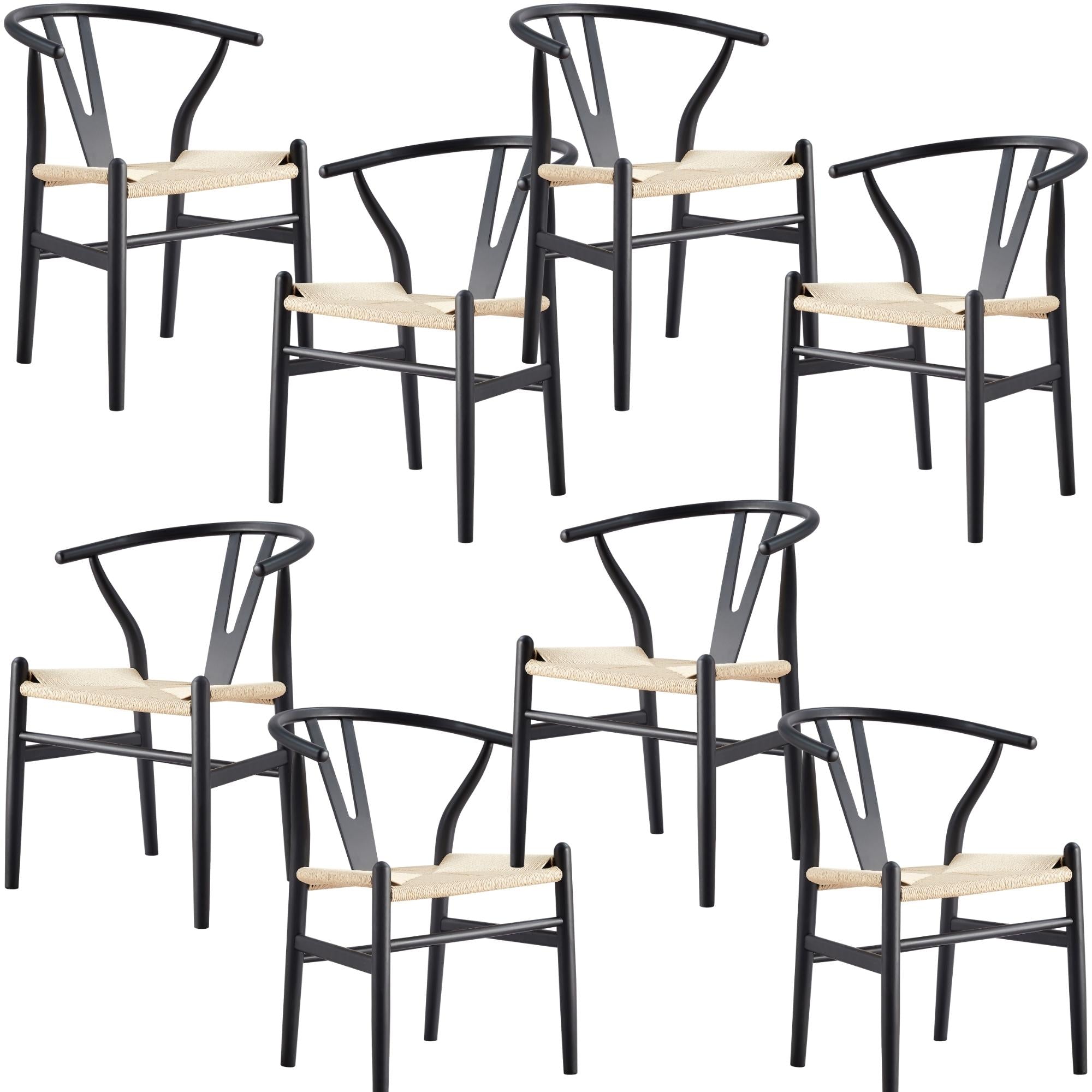Anemone  Set of 8 Wishbone Dining Chair Beech Timber Replica Hans Wenger - Black Deals499