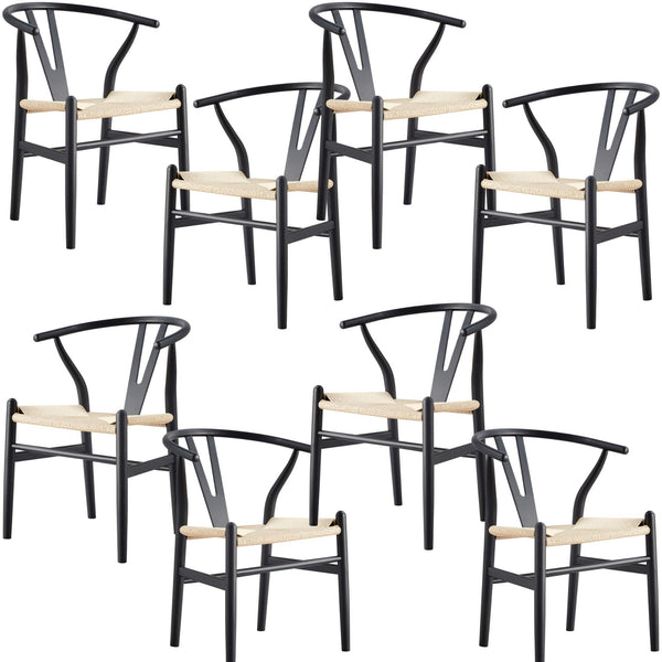 Anemone  Set of 8 Wishbone Dining Chair Beech Timber Replica Hans Wenger - Black Deals499