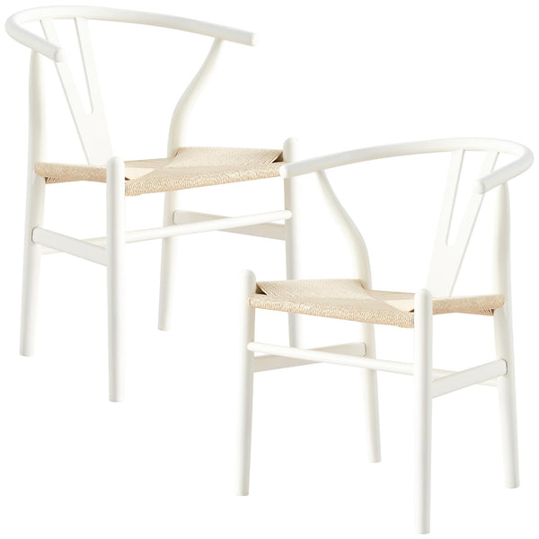 Anemone  Set of 2 Wishbone Dining Chair Beech Timber Replica Hans Wenger - White Deals499