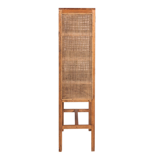 Jasmine Tall Storage Cabinet 90cm 2 Door 1 Drawer Mindi Wood Rattan - Brown Deals499