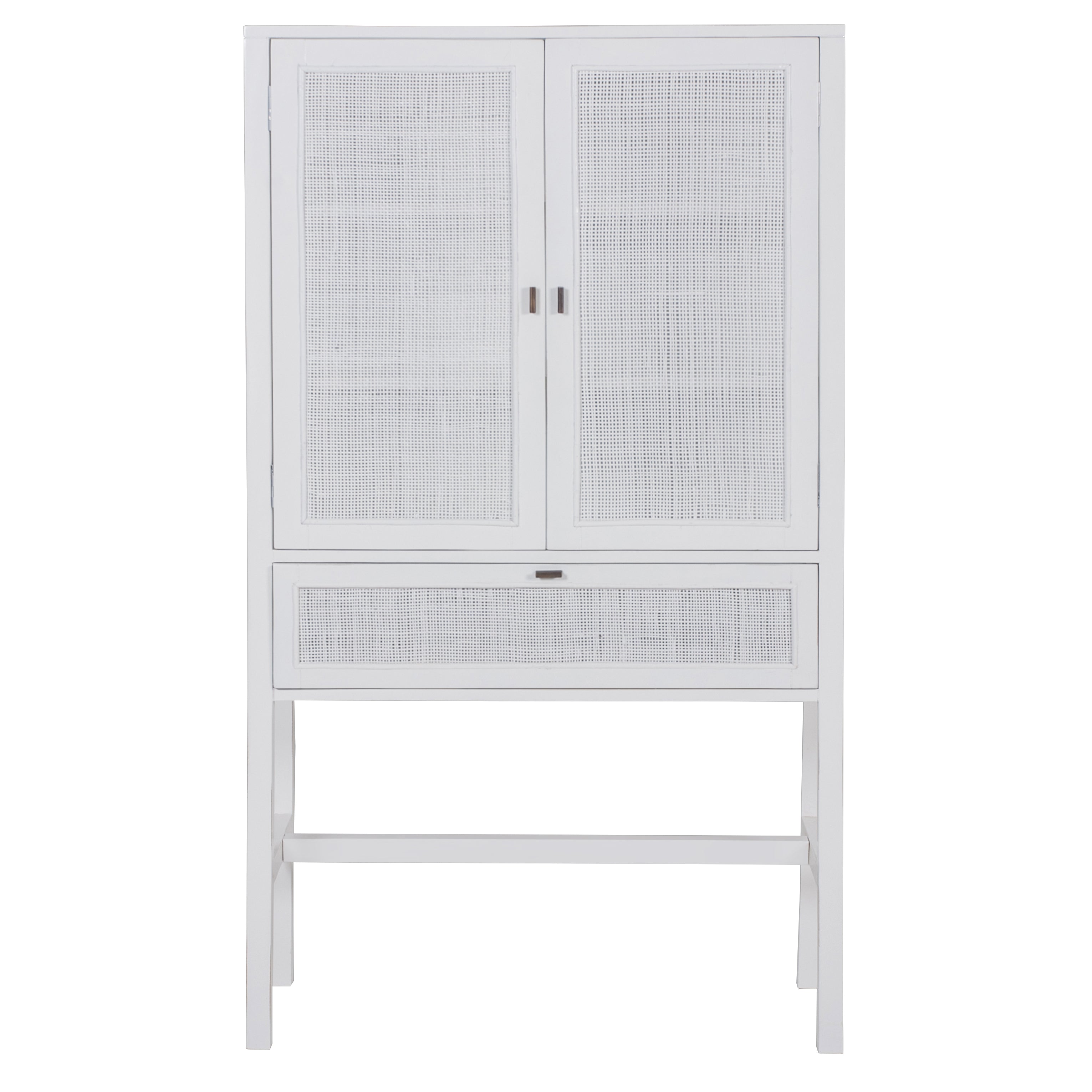 Jasmine Tall Storage Cabinet 90cm 2 Door 1 Drawer Mindi Wood Rattan - White Deals499