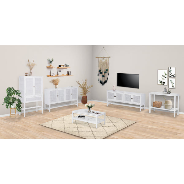 Jasmine Tall Storage Cabinet 90cm 2 Door 1 Drawer Mindi Wood Rattan - White Deals499