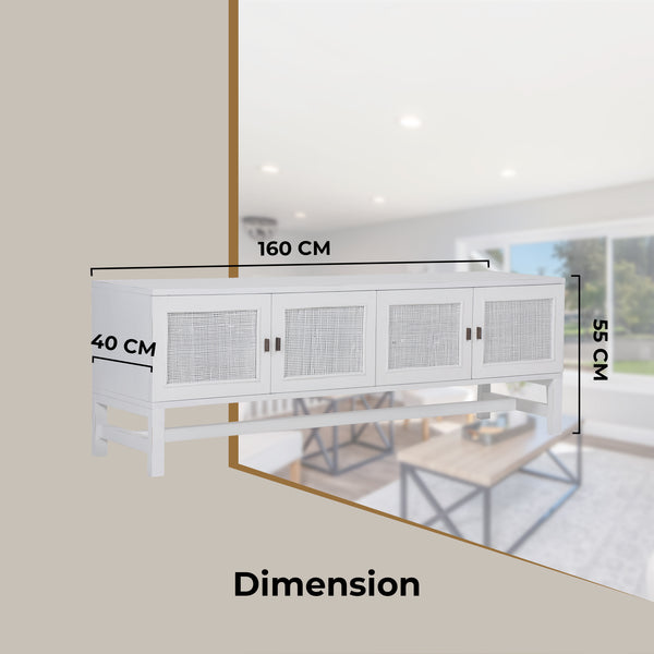 Jasmine ETU Entertainment TV Unit 160cm 4 Door Mindi Wood Rattan - White Deals499