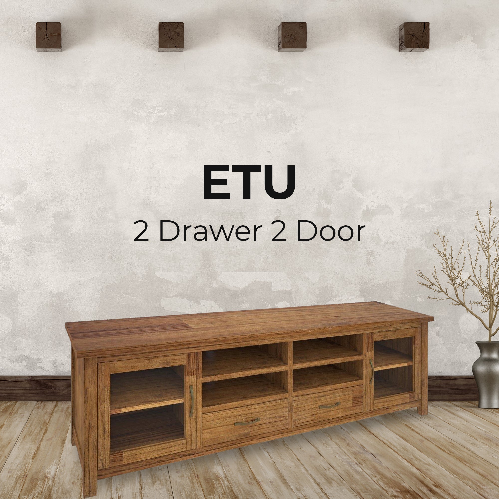 Birdsville ETU Entertainment TV Unit 223cm 2 Door 2 Drawer Mt Ash Wood - Brown Deals499