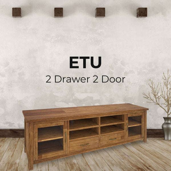 Birdsville ETU Entertainment TV Unit 223cm 2 Door 2 Drawer Mt Ash Wood - Brown Deals499