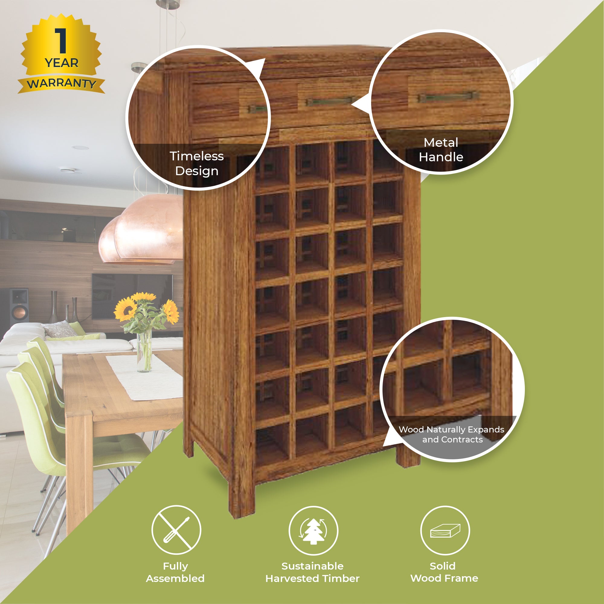 Birdsville Wine Rack 28 Bottle Sideboard Buffet Cabinet Wooden Storage - Brown Deals499