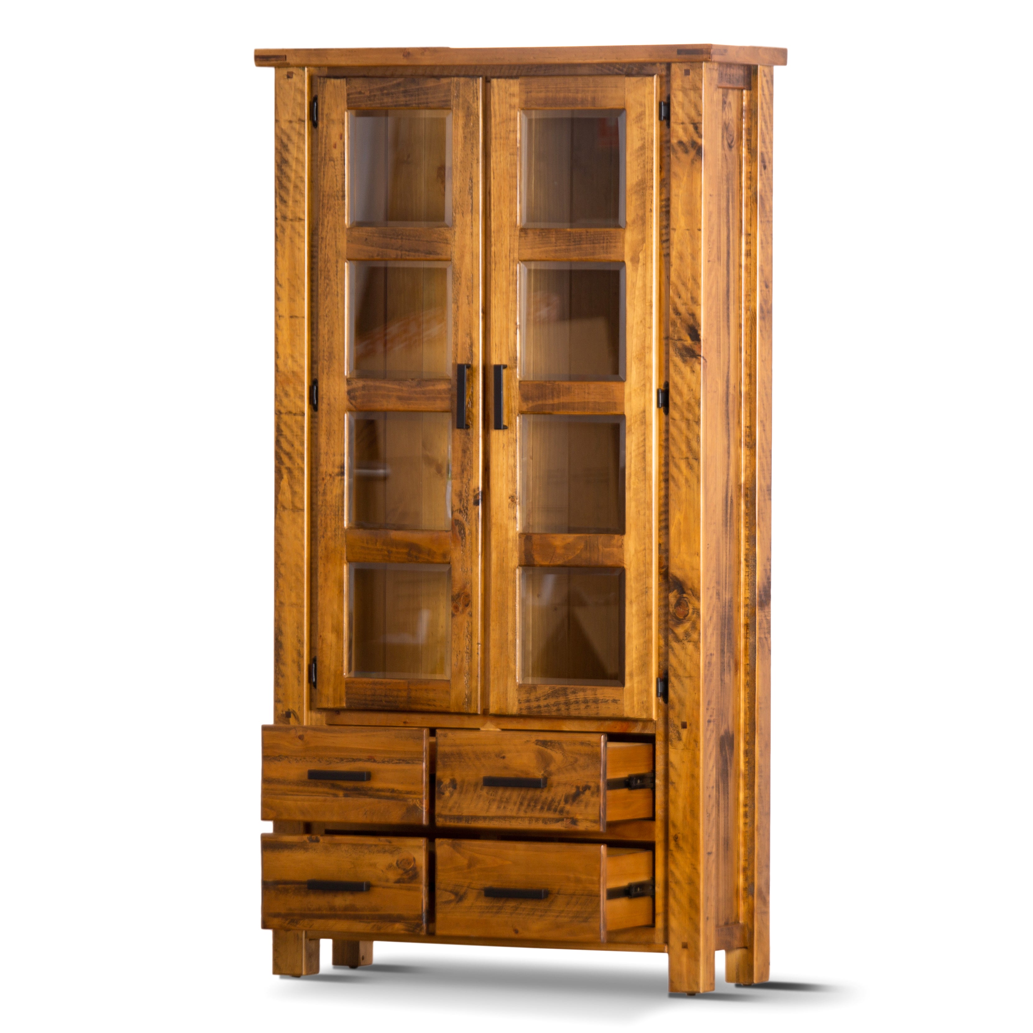 Teasel Display Unit Glass Door Bookcase Solid Pine Timber Wood - Rustic Oak Deals499