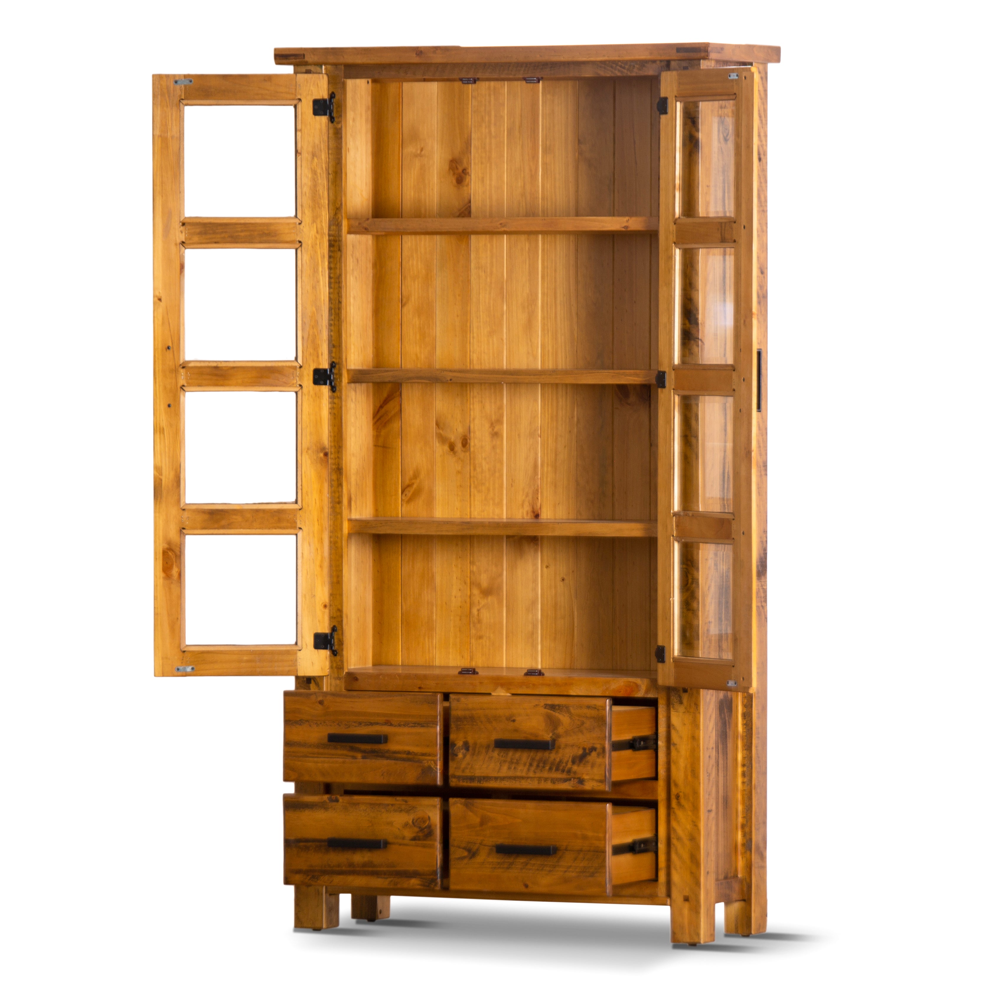 Teasel Display Unit Glass Door Bookcase Solid Pine Timber Wood - Rustic Oak Deals499