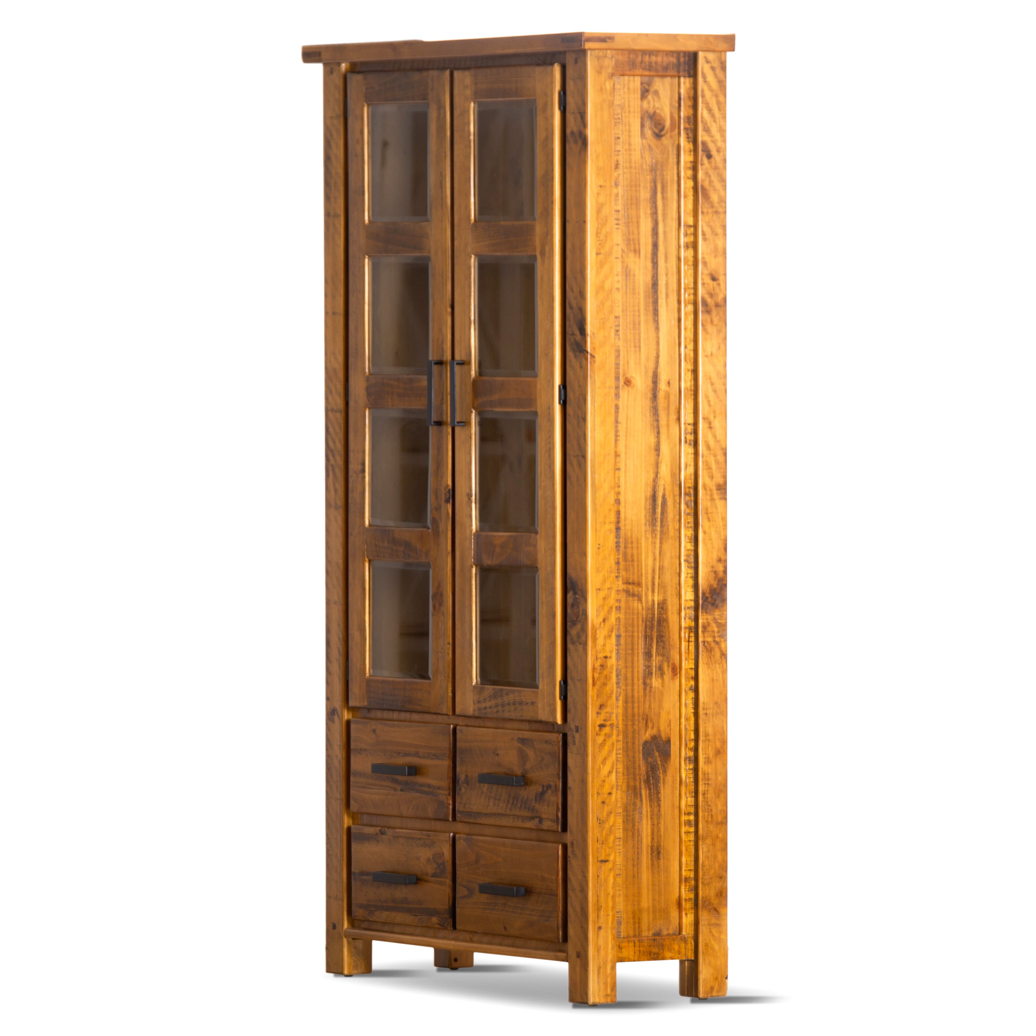 Teasel Display Unit Glass Door Bookcase Solid Pine Timber Wood - Rustic Oak Deals499