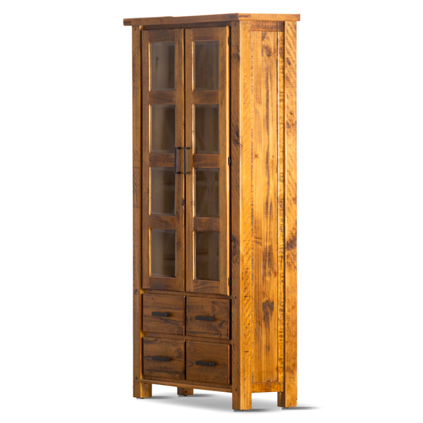 Teasel Display Unit Glass Door Bookcase Solid Pine Timber Wood - Rustic Oak Deals499