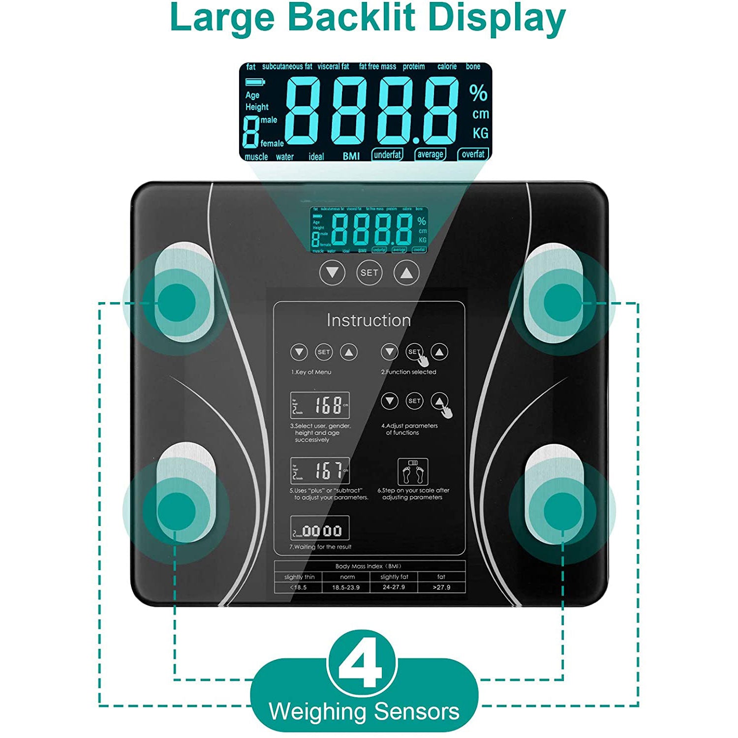 LCD Scales Body Weight Bathroom Bath room Body Fat Gym Fitness Scale BMI BMR Deals499