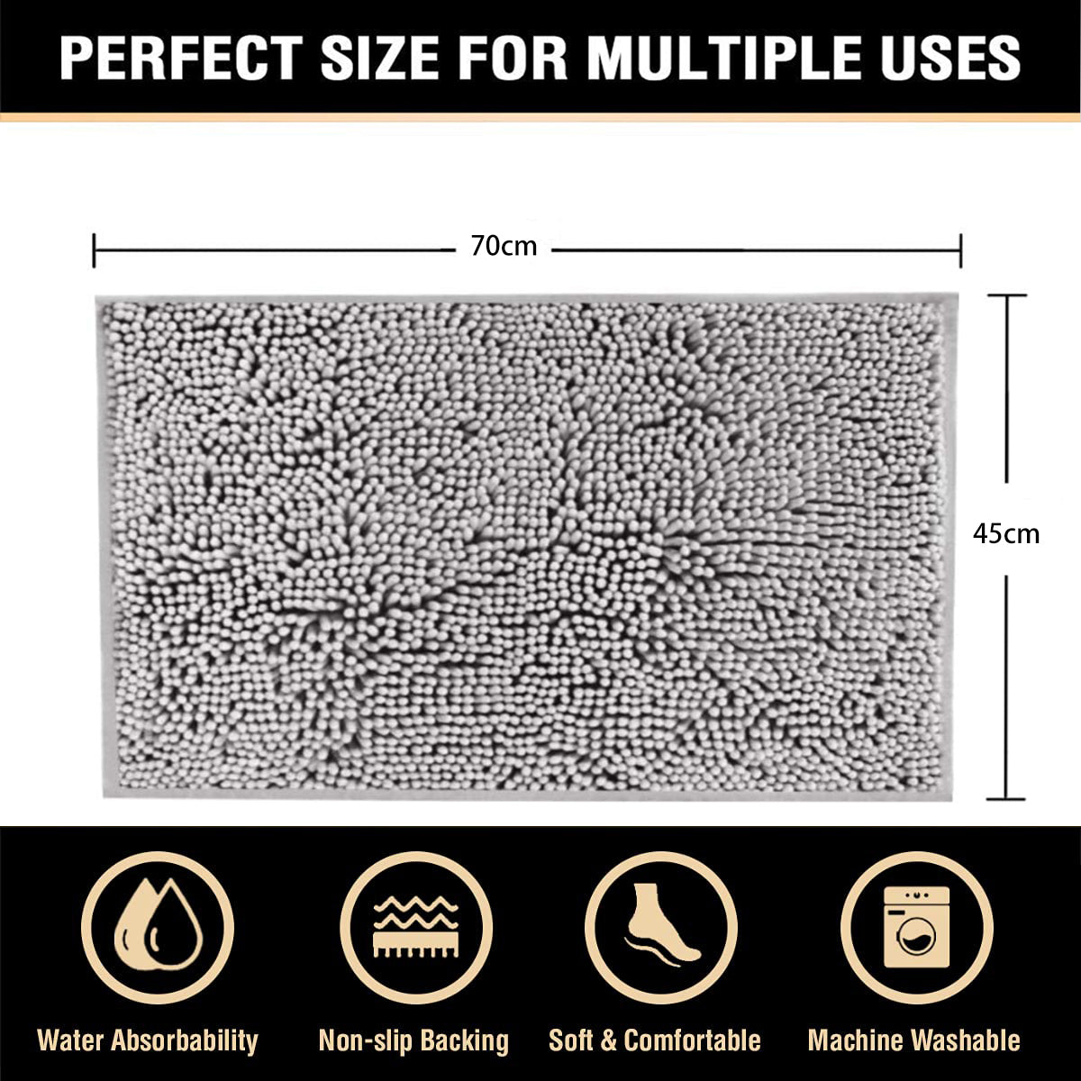 Bath Mat Rug Bathroom Extra Soft Absorbent Rugs Non Slip Quick Dry Grey Deals499