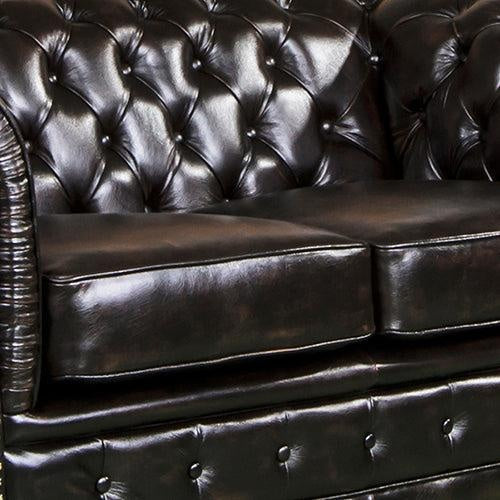 2 Seater Genuine Leather Upholstery Deep Quilting Pocket Spring Button Studding Sofa Lounge Set for Living Room Couch In Brown Colour Deals499