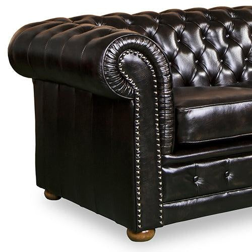 2 Seater Genuine Leather Upholstery Deep Quilting Pocket Spring Button Studding Sofa Lounge Set for Living Room Couch In Brown Colour Deals499