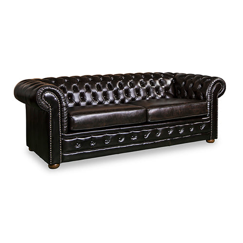 3 Seater Genuine Leather Upholstery Deep Quilting Pocket Spring Button Studding Sofa Lounge Set for Living Room Couch In Brown Colour Deals499