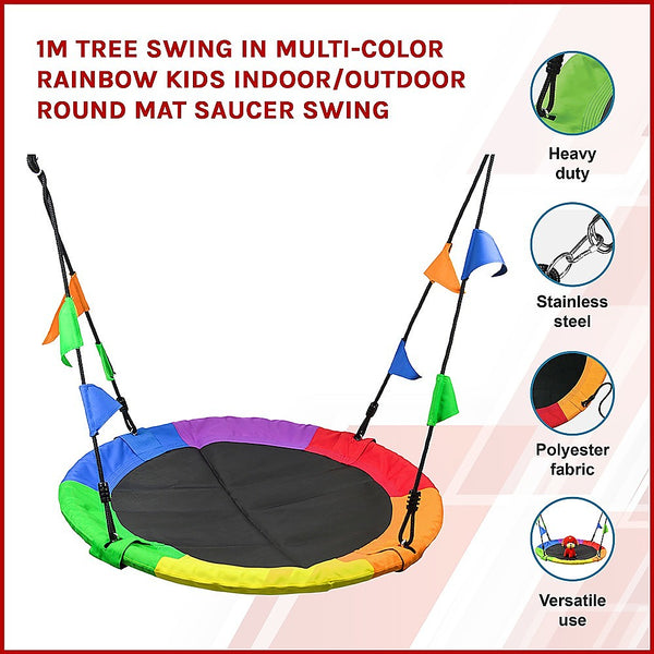 1m Tree Swing in Multi-Color Rainbow Kids Indoor/Outdoor Round Mat Saucer Swing Deals499