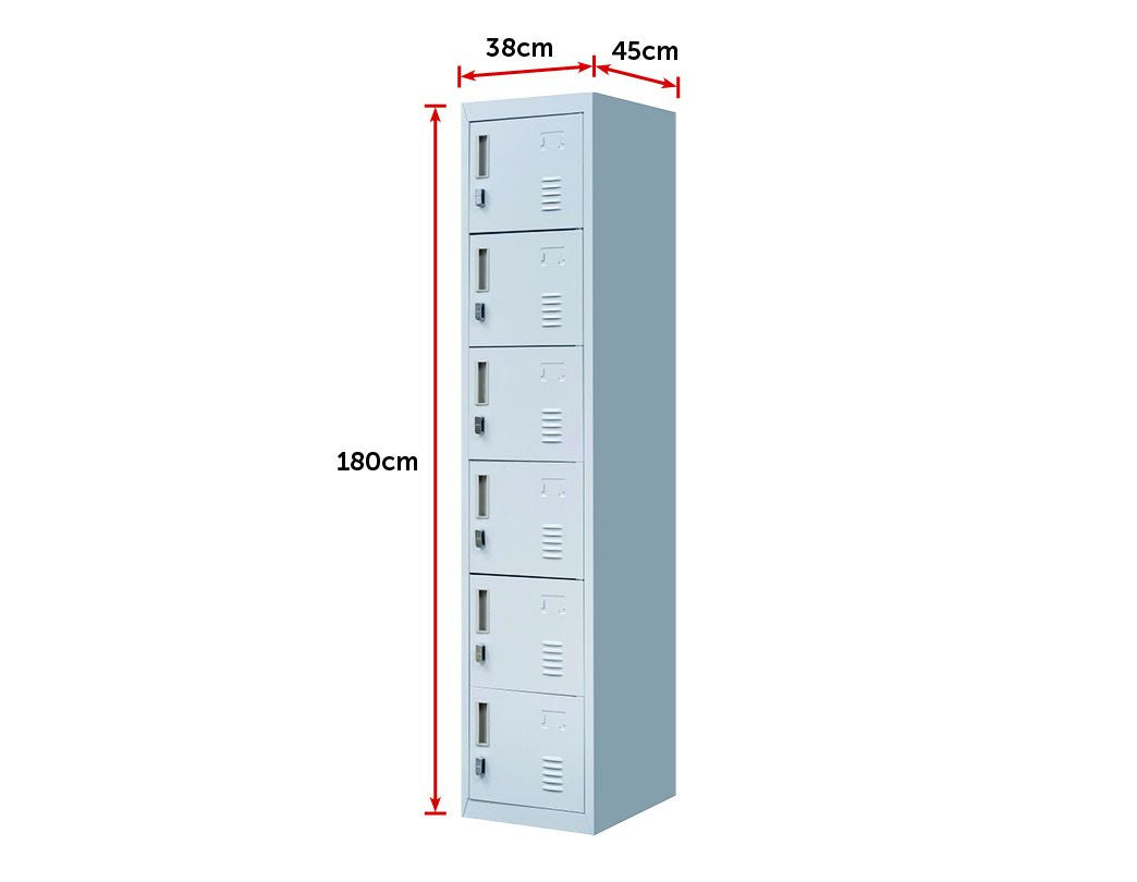 Padlock-operated Lock 6-Door Locker for Office Gym Shed School Home Storage Grey Deals499