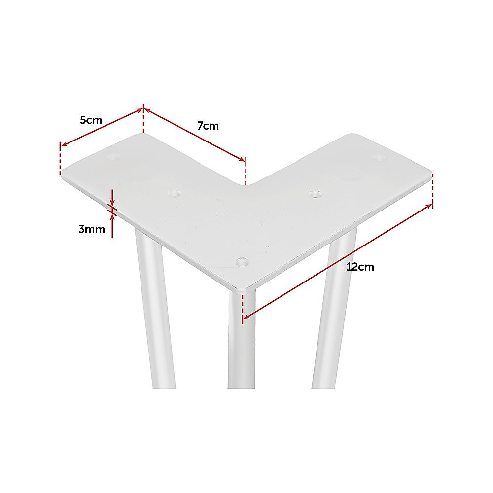Set of 4 Industrial 3 - Rod Retro Hairpin Table Legs 12mm Steel Bench Desk - 71cm White Deals499
